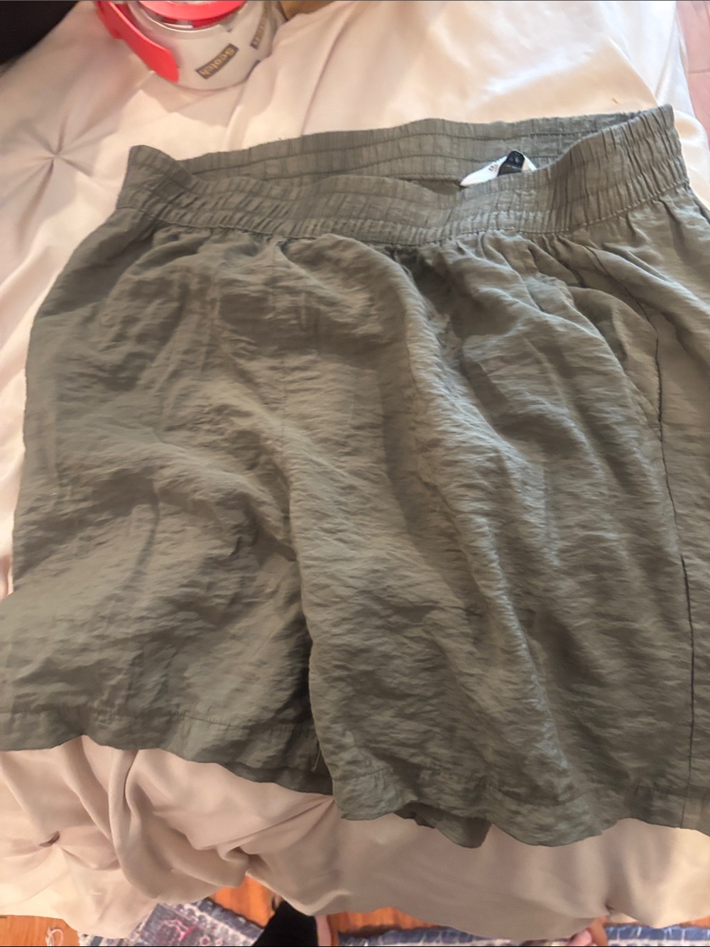 Lightweight Olive Green Women's Athletic Shorts with Elastic Waist